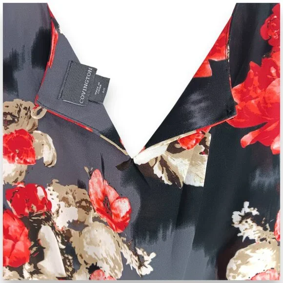 COVINGTON-Women's Ruffle Front Tank Top-Dressy-Black-Red-Work-Casual-Summer - Picture 10 of 15